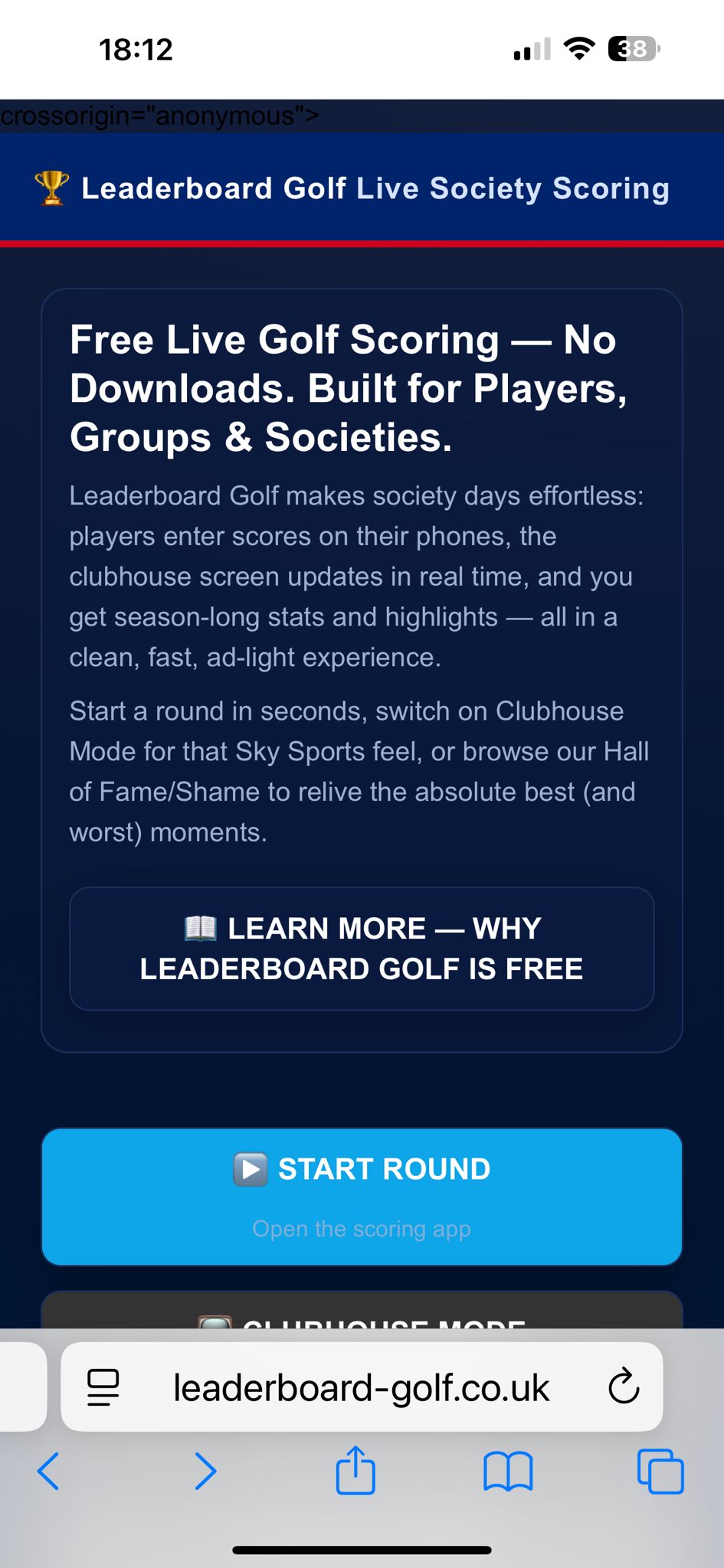 Open Leaderboard Golf in Safari