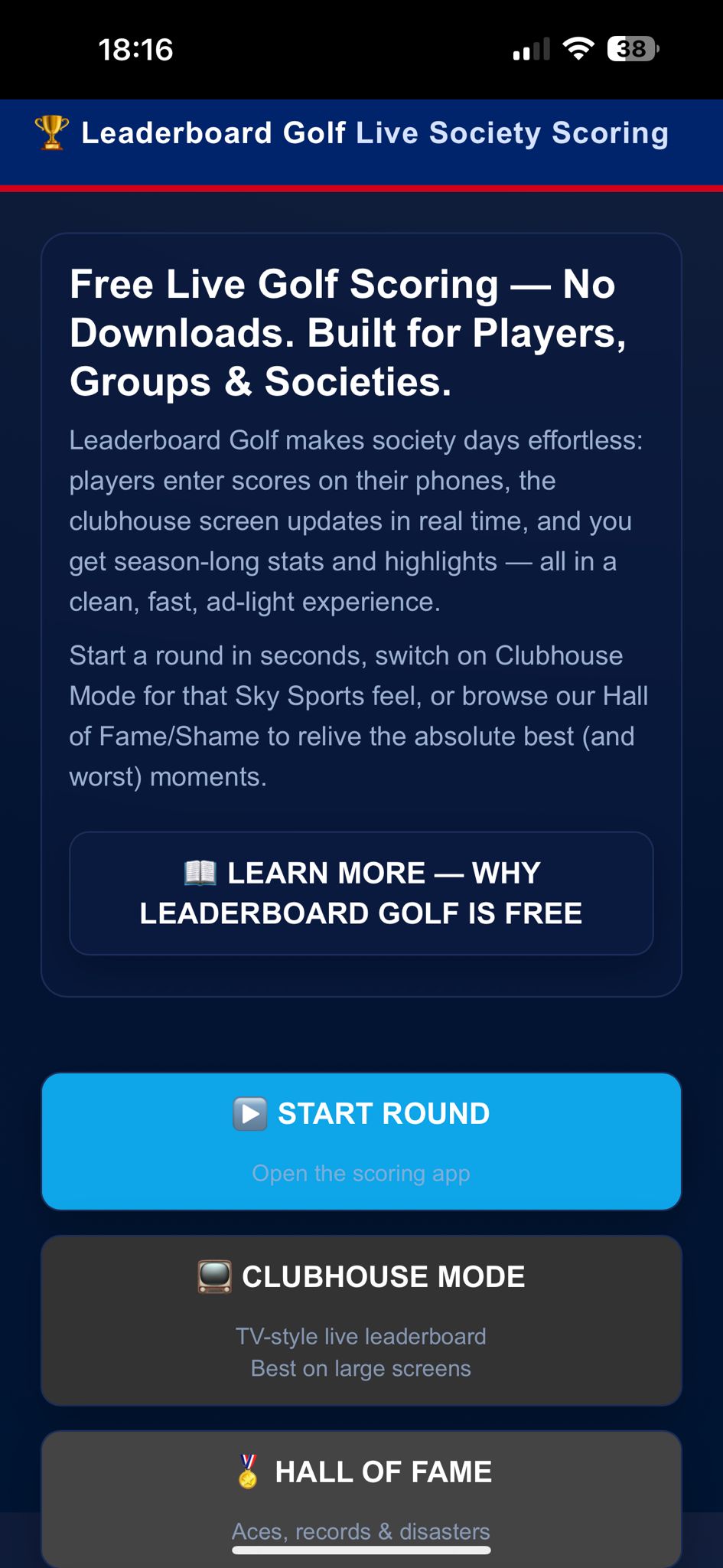 Leaderboard Golf app icon on iPhone home screen